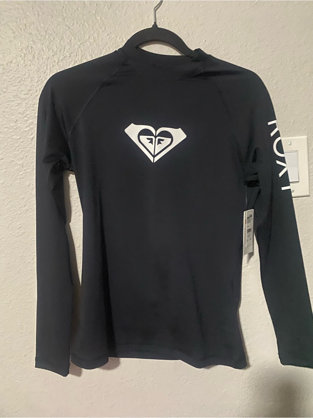 Roxy Black Long Sleeve Girls' Rash Guard with White Logo